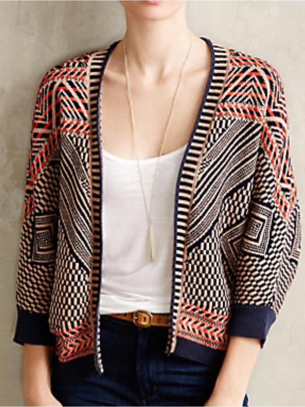 Moth Anthro Southwest Open-Front Cotton Cardigan